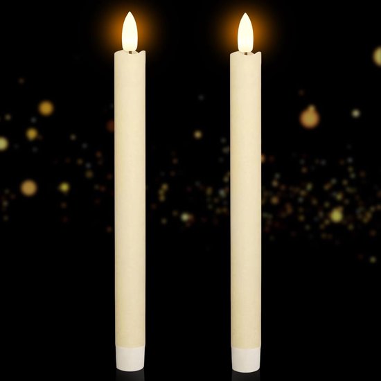 2 stuks led-staafkaarsen op batterijen, lange vlamloze tafelkaarsen, led-staafkaarsen, elektrische kunstkaarsen voor Halloween, Kerstmis, bruiloft, feesten (beige)