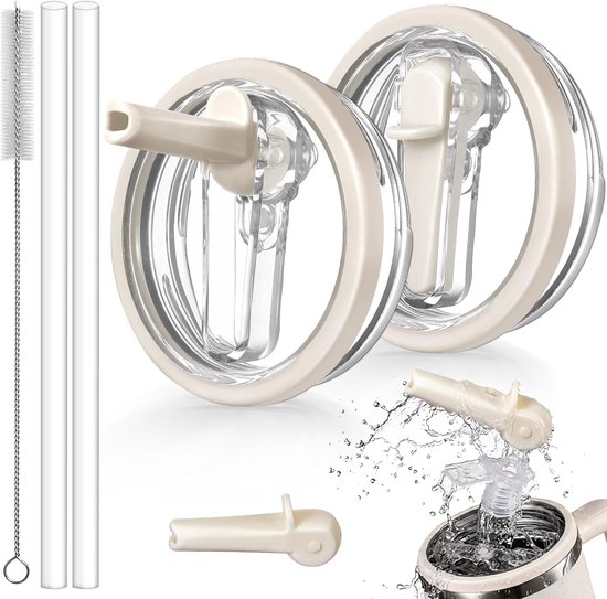 2 stuks lekvrije deksel vervanging 40 oz voor Stanley Cup Accessoires, Flip Straw Tumbler Lekbestendige Deksels voor Stanley Quencher H2.0, stofdichte strohoes voor stanley cups 40 oz (Beige