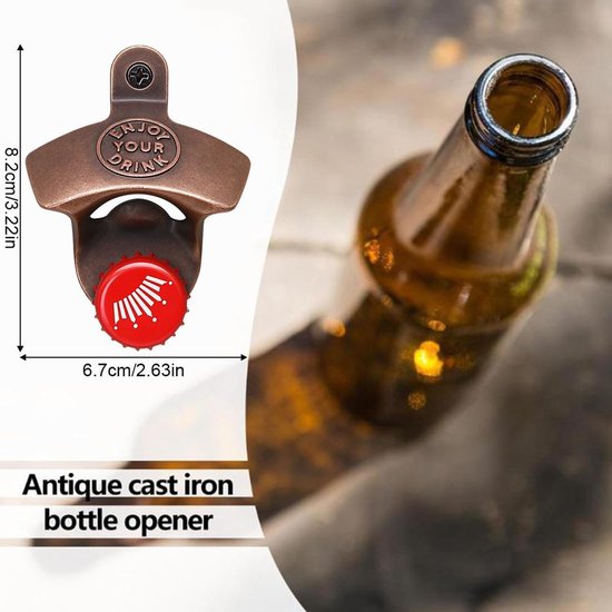 2 stuks magnetische flesopener voor aan de muur, vintage flesopener, magnetische flesopener, unieke cadeau-ideeën, biercadeaus voor heren, originele grappige cadeaus
