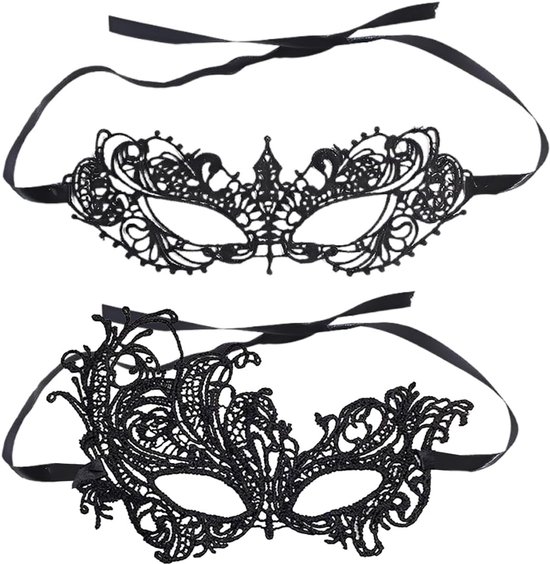 2 stuks maskers van zwart kant, zwart masker, Halloween, carnaval, maskerade voor dames, set, Halloween-masker, voor Halloween