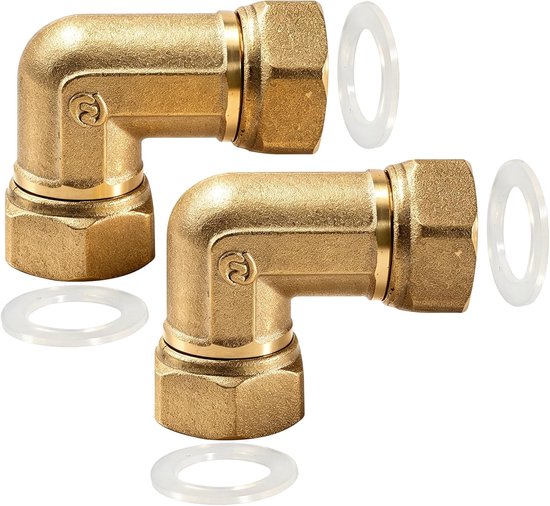 2 stuks messing hoek 90°, 3/4 inch IG messing beweegbare boog | G3/4 inch 90 graden hoekschroefverbinding, dubbele beweegbare schroefverbinding, voor water, koeling en zonne-installaties