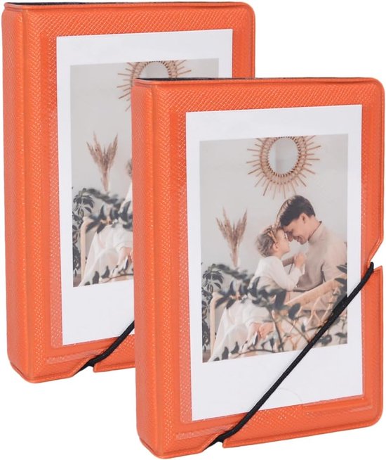 2 stuks mini-fotoalbum met 28 vakken voor Fujifilm Instax Mini 12 11 99 90 40 9 8 7 EVO LiPlay 2x3 inch foto's films, Kpop fotokaarthouder albums voor 54x86mm foto's (oranje)
