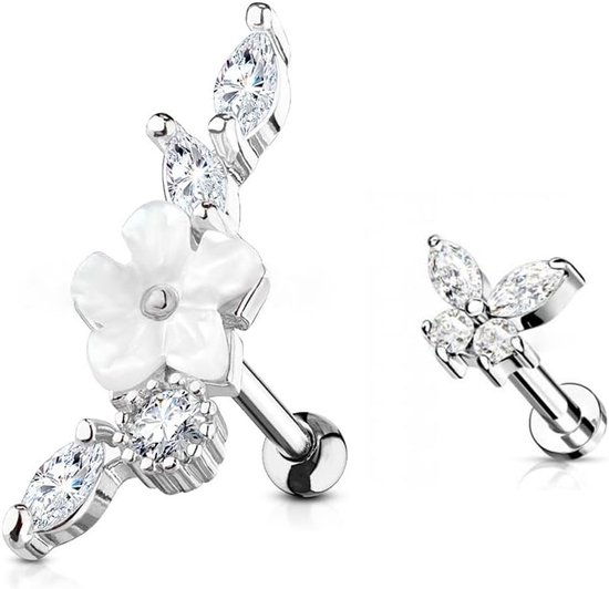 2 Stuks Oorpiercing Set Lip Piercing Bloem Vlinder Tragus Helix Kraakbeen Oorbel Stud Piercing Sieraden Voor Dames