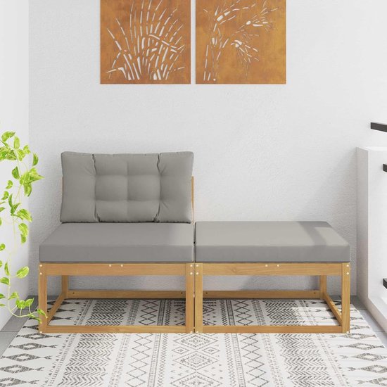 2 stuks outdoor voetkrukken van massief acaciahout met modern lattendesign, weerbestendig voor tuin en terras, veelzijdig inzetbaar als voetensteun