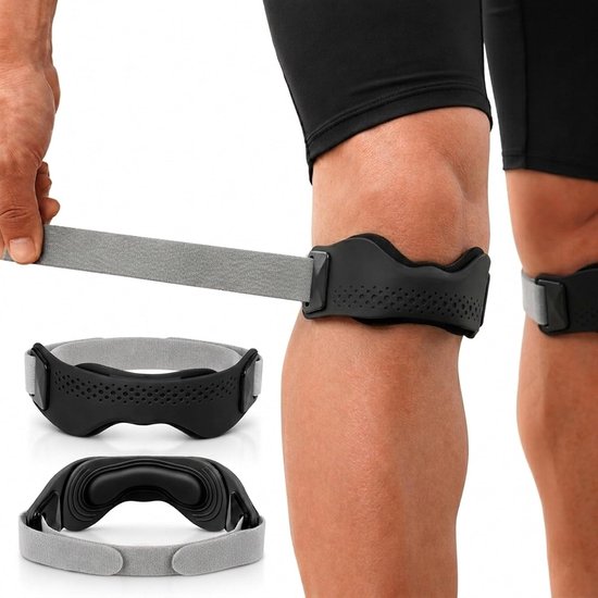 2 stuks patellapeesbandage met siliconen pad, verstelbare patellaband | Zwart, verstelbare kniebandage, siliconen patellapees, ademende kniebandage voor hardlopen, voetbal en basketbal