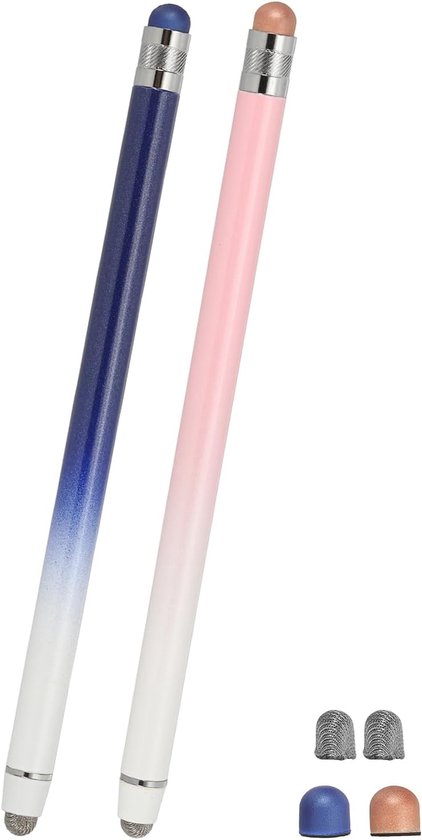 2 stuks pennen voor touchscreen, 2-in-1 zeer gevoelige universele pen, capacitieve pen voor telefoons, tablets, laptops, touchscreen-apparaten, blauw roze