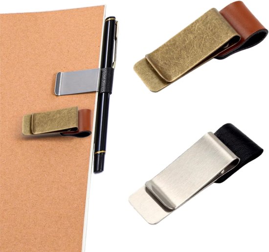 2 stuks pennenhouders van kunstleer, metalen clip van roestvrij staal, retrostijl voor notitieboeken, reisdagboeken en schetsboeken