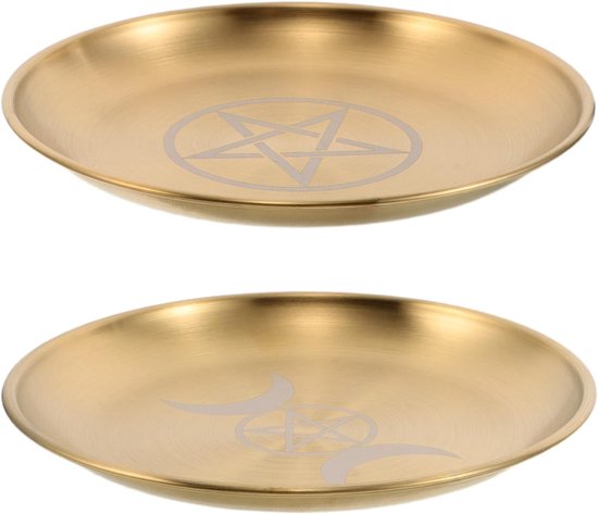 2 Stuks Pentagram Offertray Roestvrij Staal Rituele Altaarplaat Met Maanfasen Voor Wicca Ceremonie Tarot Organisator Wierookhouder