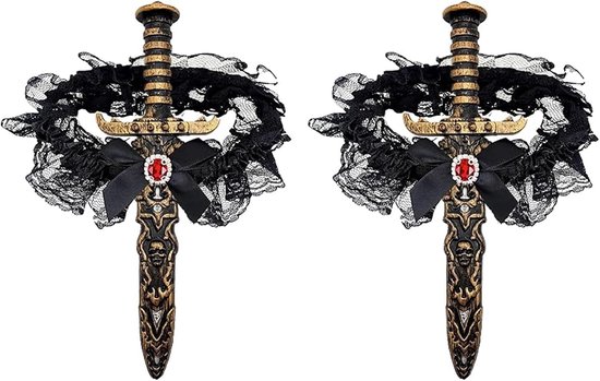 2 Stuks Piraat Zwaard Dijbeenkoker met Kanten Jarretier en Strik, Verkleedaccessoire voor Vrouwen, Geschikt voor Carnaval, Halloween en Rollenspellen