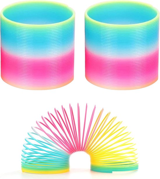 2 Stuks Regenboog Spring Set, Spiraal Regenboog Veer voor Volwassenen, Grote Rainbow Veer voor Feestgeschenken of Cadeaus (6.5 x 6cm)