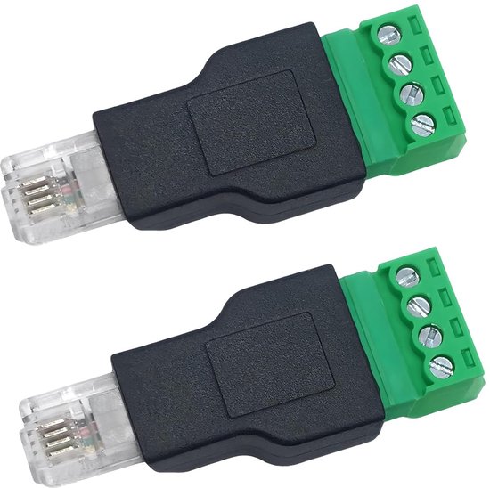 2 stuks RJ11 4P4C schroefaansluiting modulaire connectoren stekker op 4-pins schroefklemmen, stekker, adapter, voor telefoonkabelverlenging (2, RJ11)