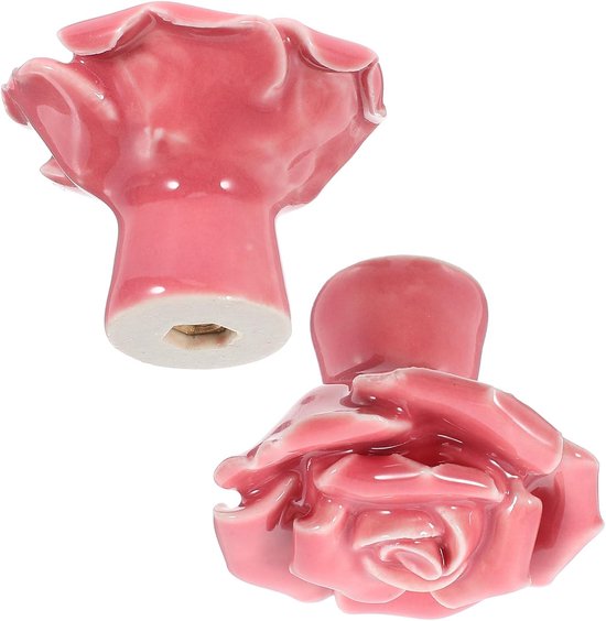 2 Stuks Roze Keramische Rozenknoppen van Duurzame Ladegrepen met Bloemmotief Geschikt voor Keukenkasten Ladekasten Meubels Vintage Stijl Comfortabele Grip voor Thuisdecoratie
