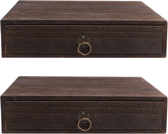 2 Stuks Rustieke Houten Opbergdoos Lade Vintage -organizer voor Kantoor Thuis Natuurlijke Massief Houten Ladebox met Privacyfunctie voor Pennen Kleine Items