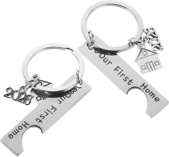 2 Stuks Rvs Sleutelhanger Huis Krasbestendig Miniatuur Huisje Ornament Nieuwe Thuis Souvenir Sleutelring Voor Housewarming Lichtgewicht Metalen Keepsake Voor Sleutels