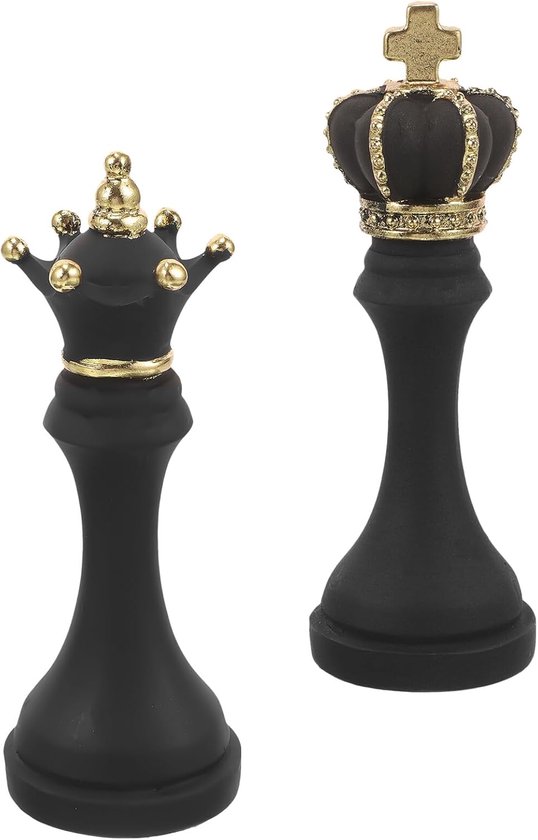 2 Stuks Schaken Koning Koningin Beeldjes van Resin Schaakstuk Decoratie voor Bureau Tafel Duurzame Schaakbeeldjes Moderne Desktop Sculpturen voor Huis Kantoor