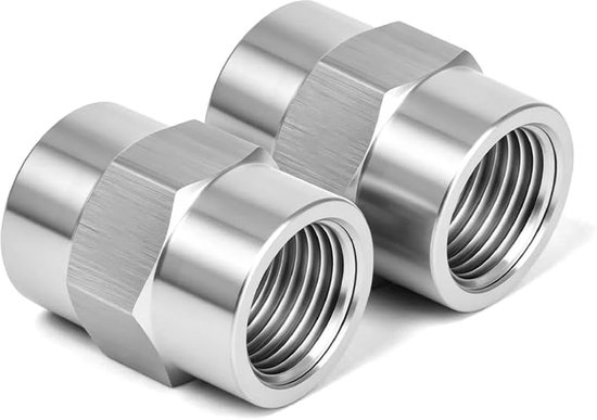2 stuks schroefdraadmof, vrouwelijk naar vrouwelijk, BSP 1/2 inch, interne schroefdraadaansluiting van roestvrij staal voor aansluiting van water, gas, olie, 20 mm