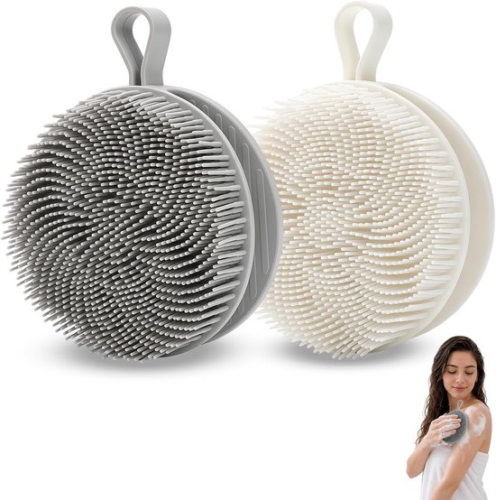 2 stuks Silicone Bodyscrubber, Peeling en Massagedouche, Badgereedschap voor diepreiniging en peeling, Geschikt voor alle huidtypen, Compact, Langdurig, voor thuis & reizen