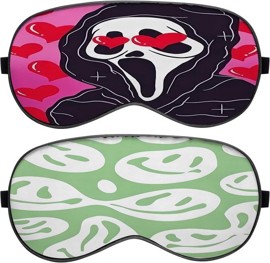 2 stuks slaapmasker zijden oogmasker met verstelbare riem voor slapen oogschaduw cover zachte schattige esthetiek voor vrouwen meisjes mannen vliegtuig reizen dutje (YZ6-schedel groen)