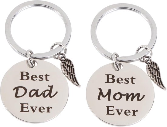 2 Stuks Sleutelhanger Pendant Vaderdag Moederdag Roestvrijstalen Sleutelring Decoratie Familie Vrienden Compact Lichtgewicht Tassen Sleutels