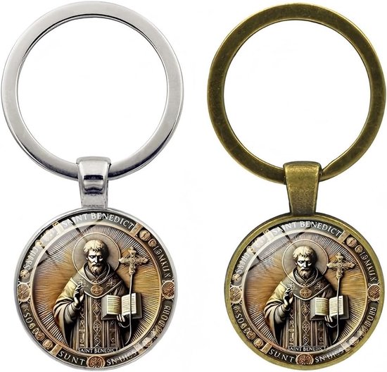 2 stuks St. Benedictus medaille sleutelhangers - gelegeerd glas, auto, rugzak, reizen, beschermende sleutelhangers voor spirituele begeleiding