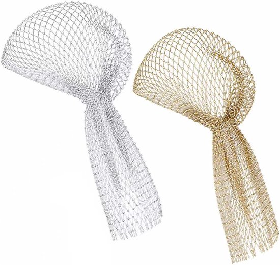 2 Stuks Strass Haarband Visnetmuts Voor Dames Glitter Hoofdband Mesh