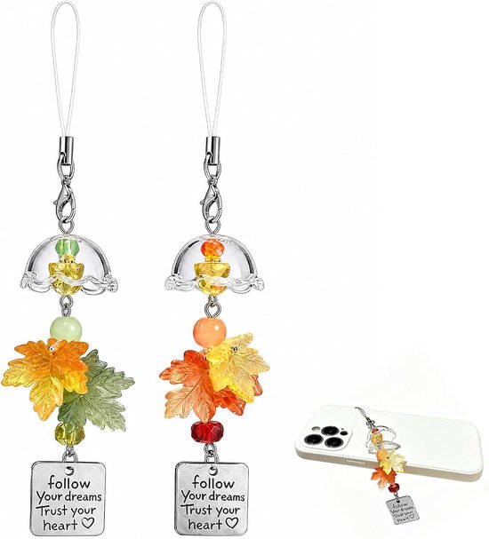 2 stuks telefoon bedeltje herfst telefoon sleutelhanger esdoornblad set rood groen hoes accessoires tas rugzak sleutelhanger bel effect creatieve accessoires Y2K stijl