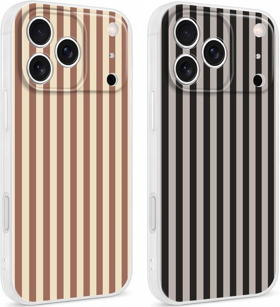 2 stuks telefoonhoes voor iPhone 18 Pro Max 6,9 inch, esthetische strepen, gestreept patroon, motief voor vrouwen en meisjes, beschermhoes, zachte kleurrijke siliconen TPU dunne case, bruin en zwart