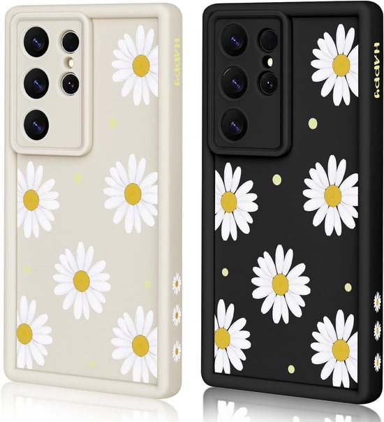 2 stuks telefoonhoesje voor Samsung Galaxy S24 Ultra hoesje esthetisch schattig madeliefjespatroon ontwerp voor meisjes vrouwen zachte slanke TPU schokbestendige camerabescherming cover voor