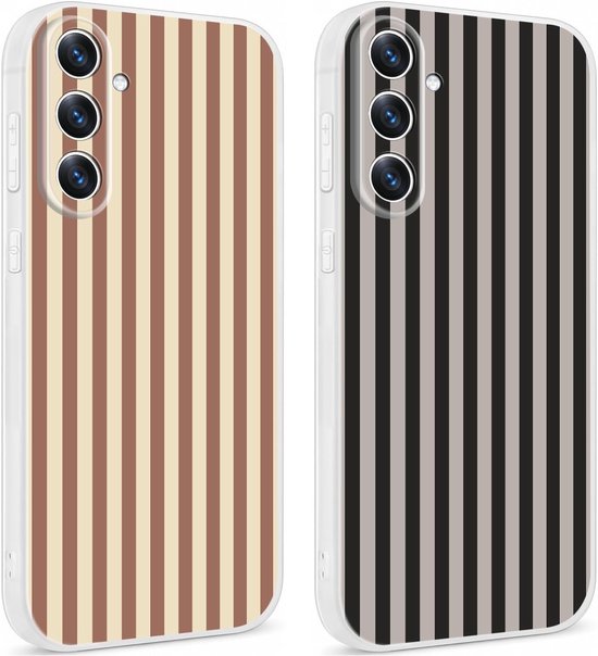 2 stuks telefoonhoesjes voor Samsung Galaxy A57 5G, esthetische strepen, strepenpatroon, motief voor vrouwen en meisjes, beschermhoes, zachte kleurrijke siliconen TPU dunne case, bruin en zwart
