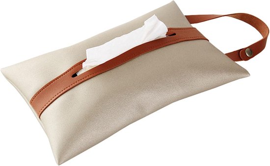2 Stuks Tissue Box Cover, Lederen Gezichtspapier Opbergdoos met Ophangstrip, Krasbestendig Ontwerp, Rechthoekige Auto Tissue Houder voor Keuken Slaapkamer Nachtkastje Bureau (Beige Bruin)