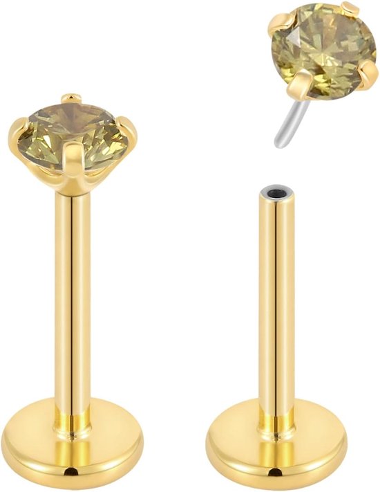 2 stuks Titanium 18G zonder schroefdraad platte achterkant geboortesteen edelsteen labret helix tragus kraakbeen lip Monroe conch oorbel barbell body piercing sieraden