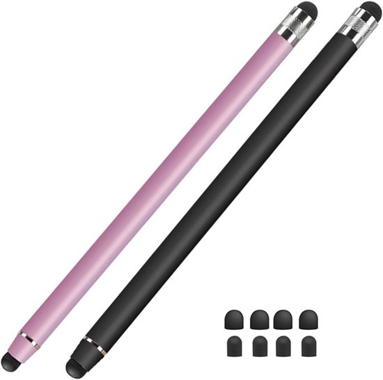 2 stuks, touchscreen-pen, 2-in-1, rubberen stylus touchpen voor alle mobiele telefoons/tablets, i-Phone i-Pad Pro, Mini, Samsung Galaxy, Surface Huawei, Lenovo, enz. (zwart +