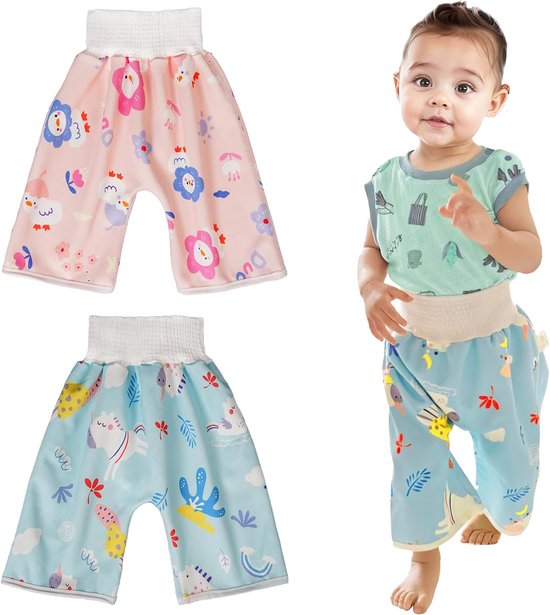 2 Stuks Trainingsbroek Baby, Trainingsbroeken voor Meisjes Roze Blauw Herbruikbare Peuter Training Ondergoed Wasbaar Eend Eenhoorn Druk Zindelijkheidstrainingen Luierbroekjes voor Kind 1-4 Jaar
