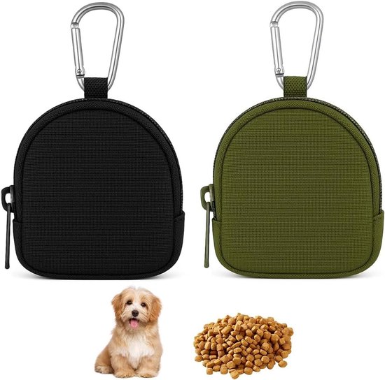 2 stuks traktatietas voor honden, traktatietas voor honden, dagelijkse wandelingen, mini, draagbaar, voor wandelingen, uitstapjes en reizen (zwart + legergroen)
