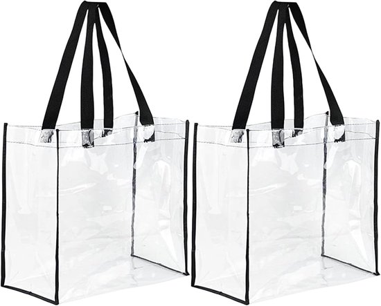 2 stuks transparante plastic draagtassen met handvatten - 30x30x15 cm, goedgekeurd voor stadions, concerten, sportevenementen en festivals - Waterdichte, herbruikbare tas voor werk, strand,
