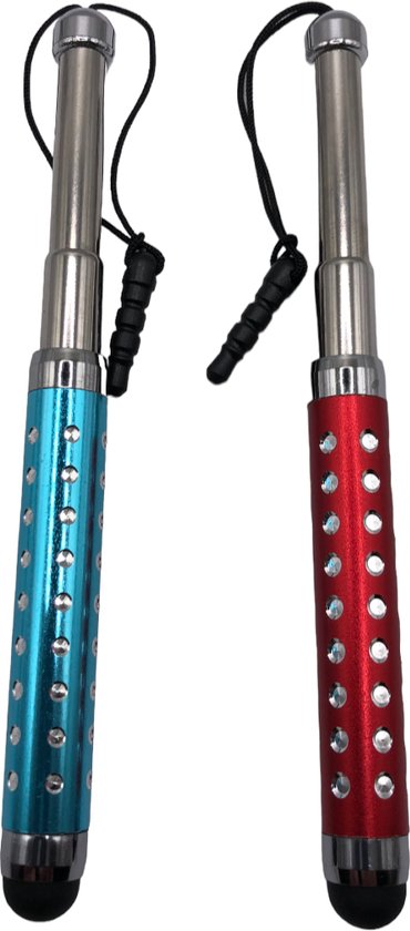2 stuks Uitschuifbare Touch Pen / Touchstift / Universeel / Compacte Stylus Pen / Touchscreen Pen 2 Stuks / Tablet & Telefoon Touch Stift - Turquoise/Rood