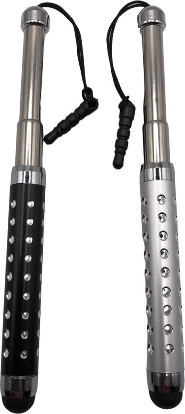 2 stuks Uitschuifbare Touch Pen / Touchstift / Universeel / Compacte Stylus Pen / Touchscreen Pen 2 Stuks / Tablet & Telefoon Touch Stift - Zwart/Zilver