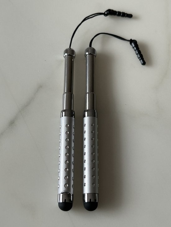 2 Stuks Uitschuifbare Touch Pen / Touchstift / Universeel / Compacte Stylus Pen / Touchscreen Pen / Tablet & Telefoon Touch Stift - Zilver van Merkloos