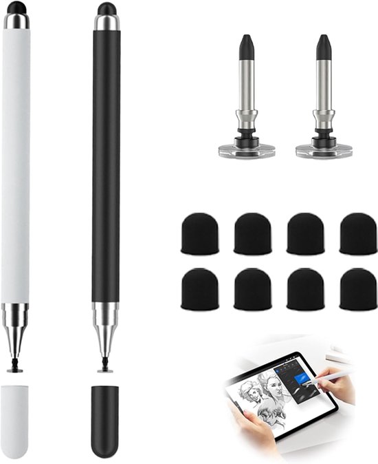 2 stuks universele disc-tabletpen met dubbele tip, touchscreen-pen, 2-in-1 precisieschijfpunt en siliconen punt, rubberen stylus touchpen, compatibel met mobiele telefoons en tablets, opladen niet