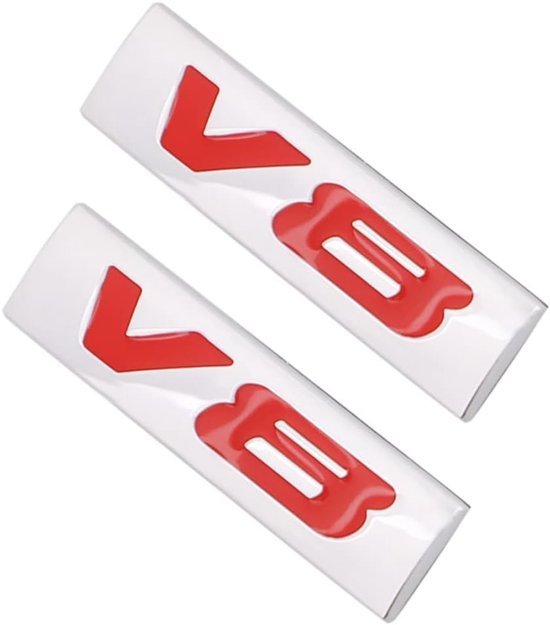 2 stuks V6 Embleem Auto Sticker Logo Stickers Auto Accessoires Voor Elke Locatie Inclusief Alle Voertuig Trunk Deuren (Rood Zilver)