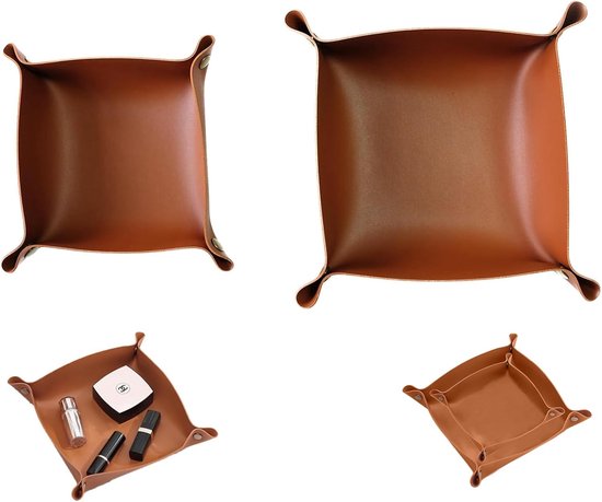 2 stuks vierkant muntdienblad van leer, inklapbaar kubusdienblad, sieradendienblad, voor Dungeons And Dragons dobbelstenen RPG spel D & D en andere bordspellen