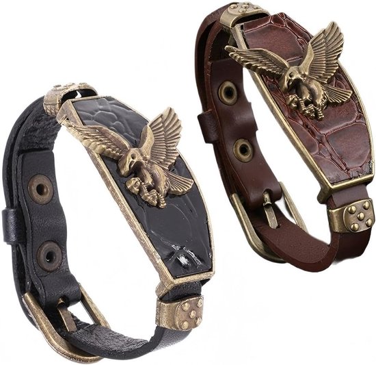 2 stuks vintage adelaar lederen armband verstelbare hiphop heren armband, punk gothic dieren sieraden, verstelbaar, leer, geen edelsteen, Adjustable, Leer, Geen edelsteen