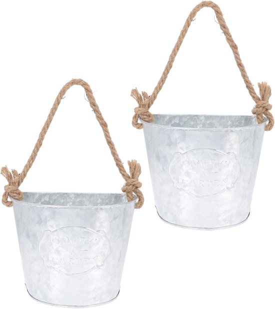 2 Stuks Vintage Metalen Bloempotten Muur Rustiek Ijzeren Hangrek met Touw Multifunctionele Plantenhouder voor Kruiden Bloemen Decoratieve Wandbloemenhouder voor Balkon Interieur