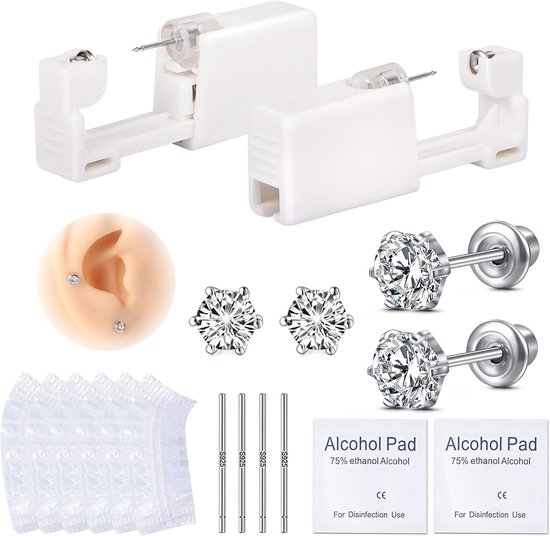 2 stuks wegwerp oorpiercingset met studs - complete set voor veilig en gemakkelijk thuis oorpiercing, 316L chirurgisch roestvrij staal piercing pistool kit voor vrouwen man