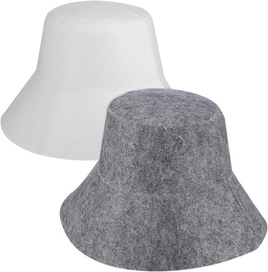 2 stuks wollen vilt saunahoed, saunahoed isolerend waterabsorberend badhuis, 100% natuurlijke vilt accessoires voor vrouwen en mannen, wit en grijs