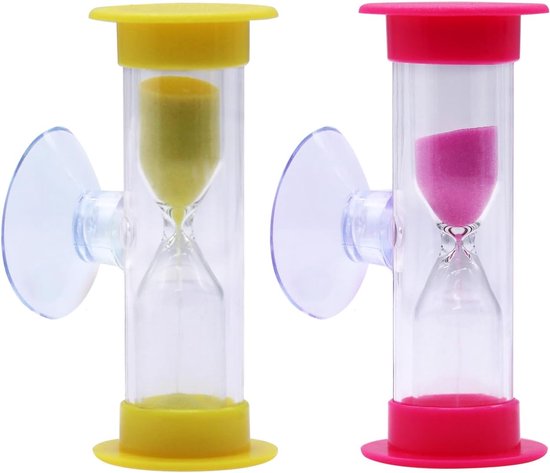 2 stuks zandloper voor kinderen, 3 minuten 2 minuten, zandloper, tandenpoetsset met zuignap, timer, keukentimer, eierwekker voor kinderen, tandenborstelhorloge, school, spel, kantoor