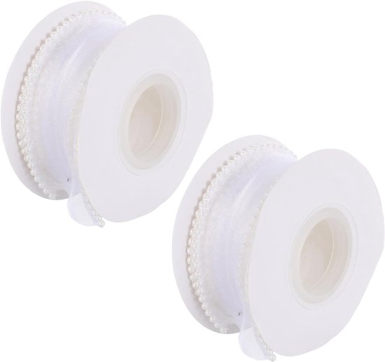 2 Stuks Zeemeermingaren met parelrand lintje decoratie bloemenlint Boeket inpaklint Feest lint vakantielint vissenstaart garen White