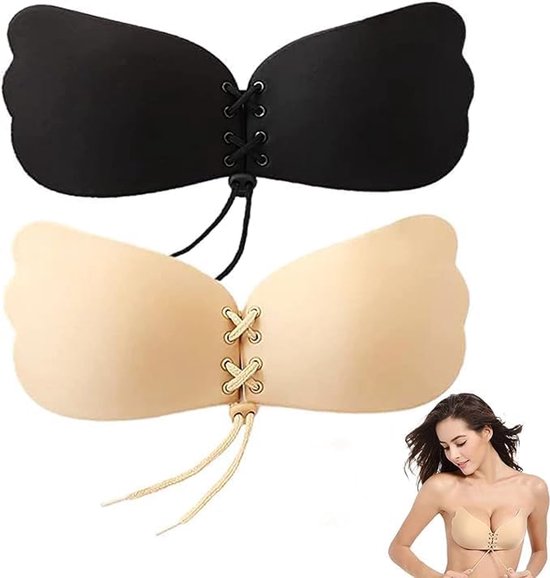 2 stuks zelfklevende BH's, strapless push-up, zelfklevende BH, onzichtbare trekkoord, rugloos, tepelbedekkers, siliconen BH voor vrouwen B