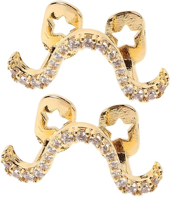 2 Stuks Zircon Teeth Jewelry Met Golvend Design Glanzende Fake Grills Voor Vrouwen Eenvoudig Te Installeren Party Accessoire Voor Halloween Prom Cosplay