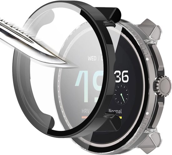 [2 stuks zwart transparant met screenprotector van gehard glas voor Suunto Race S, 9H hardheid, PC, case, bumper, dun, volledige beschermhoes voor Smart Suunto Race S